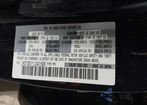 2020 Mazda Cx-9 Touring from USA, damaged, VIN JM3TCBCY1L0401585